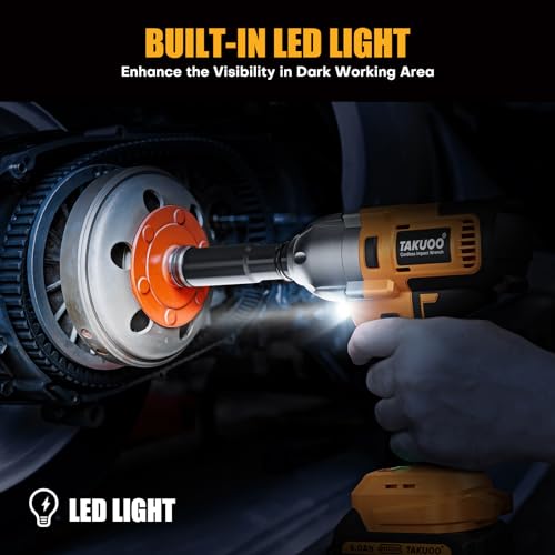 Takuoo Cordless 1/2 inch Brushless Impact Wrench, Max Torque (1200N.m) 900Ft-lbs Electric Impact Gun w/2x 4000mAh Battery, Charger & 6 Sockets, Power Impact Driver for Car Home by Takuoo - Image 7