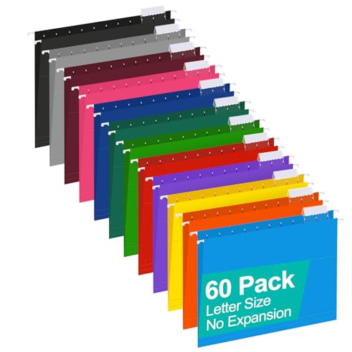 HERKKA Extra Capacity Hanging File Folders, 60 Pack Reinforced Letter Size Hanging Folders Designed for Bulky Files, Medical Charts, Assorted Colors (0 Inch Expansion) image 2