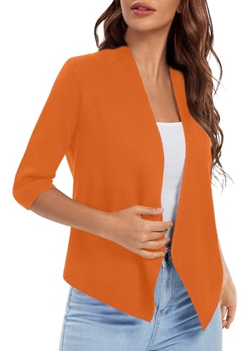 Image of Urban CoCo Women's 3 /4 Sleeve Cropped Open Front Cardigan Knit Lightweight V Neck Knit Bolero Shrugs with Pockets