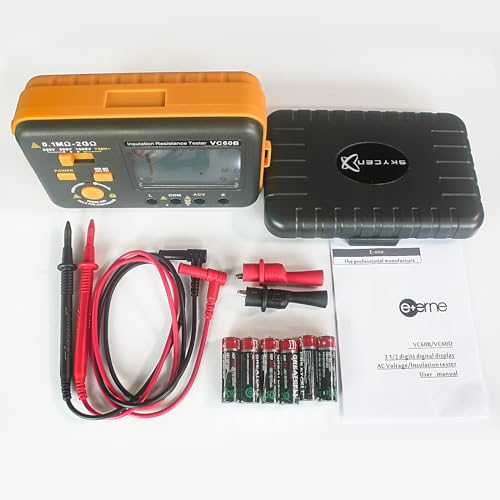 Image of VC60B Insulation Resistance Tester,SKYCENX Megohmmeter Megaohm Meter,with 250V /500V /1000V Test Voltage Testing,Insulation Resistance IR 0.1MΩ~2GΩ and Measure 750V AC Voltage,Testing Wiring Insulation