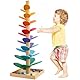 Holz Kugelbahn Klangbaum, Klang Murmelbahn Regenbogen, Musikbaum Lernspielzeug für Kinder, Montessoris Spielzeug aus Holz Regenbogen Murmel Holzturm, Murmelturm Motorikspiel ab 3 Jahr