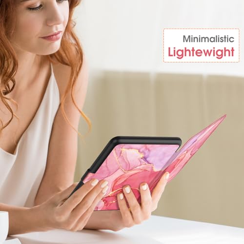 Image of Fintie Case for 7 inch All-New Kindle Paperwhite (12th Generation, 2024) and Kindle Colorsoft Signature Edition - Slim Lightweight Shell PU Leather Protective Cover with Auto Sleep /Wake, Marble Pink