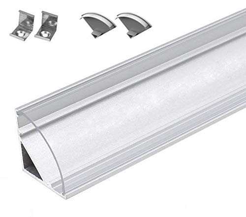 PROFILI IN ALLUMINIO 45° LP2020 IN BARRE DA 2 MT PER STRISCE A LED CON COVER TRASPARENTE IN PLEXIGAS CON TAPPI E GANCI DI MONTAGGIO INCLUSI (3)