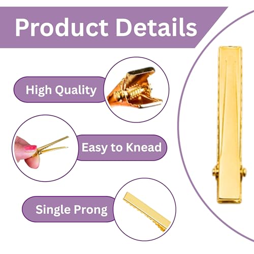 Image of ROSAURA (4.5 CM 50 Pcs) Alloy Steel Single Prong Alligator Hair Clips Base for DIY Hair Accessories, Barrette Hair Clips for Bow Making, Salon, and Hair Styling (Gold Flat)