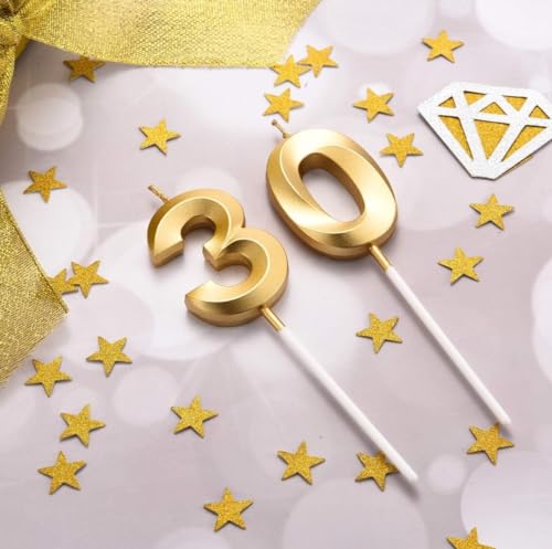Image of Number Candles 3 inch for Birthday, Wedding Anniversary Celebration, Theme Party Cake Decoration Gold (Number 30)