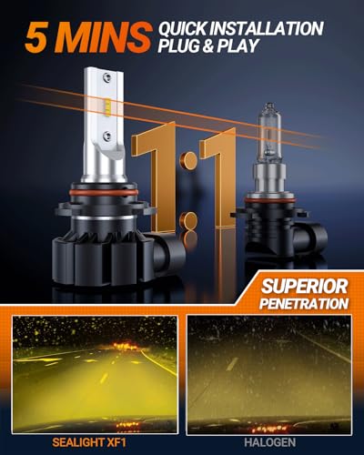 Image of SEALIGHT 9006 LED Fog Light Bulbs Yellow, 18,000LM 3000K Yellow 9006 HB4 LED Fog Lights, High Heat Dissipation 9006 Led Bulb Yellow Replacement for Car, Trucks, RV Interior Lighting (Pack of 2)