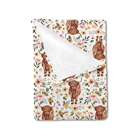HawSkgFub Baby Toddler Girls Highland Cow Boho Retro Floral Blanket Gift, Nursery Yak Flower Flannel Fleece Bed Swaddling Blankets, Soft Lightweight Newborn Baby Shower Kids Crib Bedding Decor 30 x 40 Cover