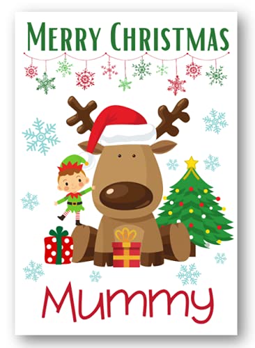 Second Ave Biglietto Di Auguri Per Bambini - Con Motivo Renna Ed Elfo, Qualità Premium, Carta Di Lino 350g/m², Con Busta, 210x148 Mm