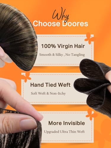 Image of DOORES Sew in Human Hair Extensions, 14 Inch Balayage Dark Brown to Chestnut Brown 40g, Genius Sew in Weft Remy Hair Extensions