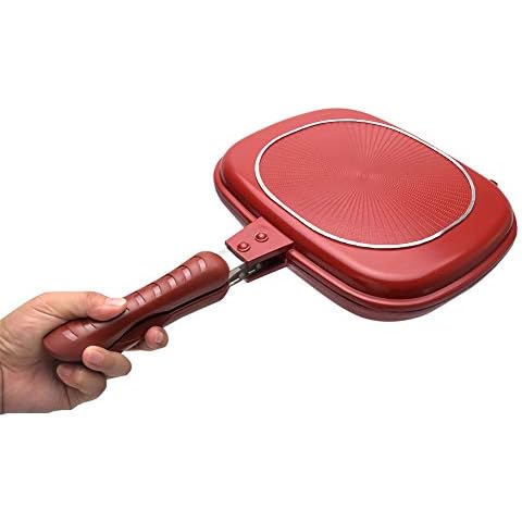 Double-Sided Frying Pan Foldable Non-Stick Griddle Pans, Square Baking Tray Pancake Pan Portable Barbecue Grill Aluminum Flipping Sealed Cooking Equipment Cover