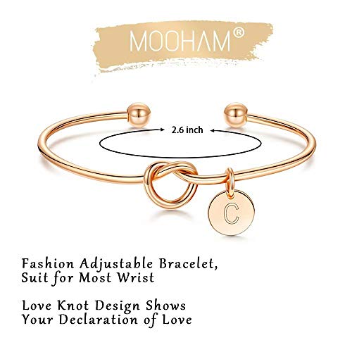 Image of M MOOHAM Mothers Day Gifts - Dainty Tie the Knot Letter A-Z Initial Bracelet for Women 14K Gold Plated Cuff Bangle Bracelet Jewelry Personalized Bridesmaid Proposal Gifts for Women