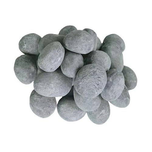 Piedras de cerámica para chimenea, 24 piezas, piedras redondas de lava, troncos de gas, para chimeneas y hogueras interiores y exteriores, piedras decorativas para paisajismo (gris)