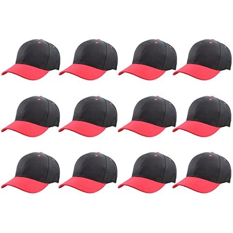 Gelante Plain Blank Baseball Caps Adjustable Back Strap Wholesale LOT 12 PC'S, Black Red, One Size Cover