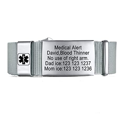 Custom Personalized Medical Bracelets For Women, Adjustment Free Engraving Medical Alert Bracelets For Men,Emergency Id Sport Nylon Wristband Medical Bracelets 6.5 To 8.5