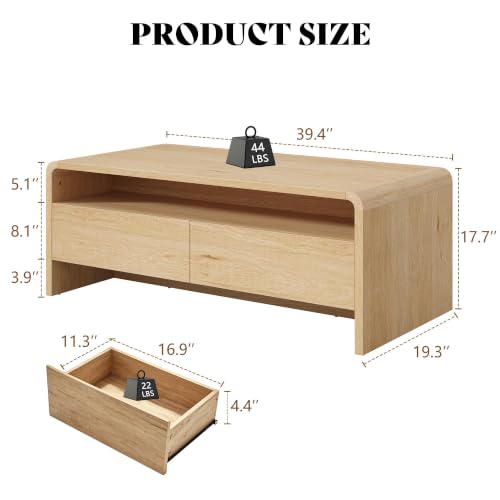 Image of AMERLIFE Modern 39.4 inch Coffee Table with Rounded Edges & Storage