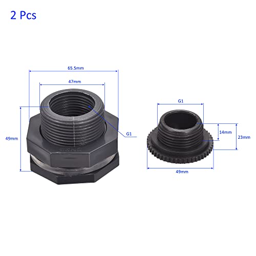 M METERXITY 2 Set PVC Bulkhead Fitting, Threaded Bulkhead Water Tank Connector, with Plug Fitting, Apply to Aquariums - Image 3