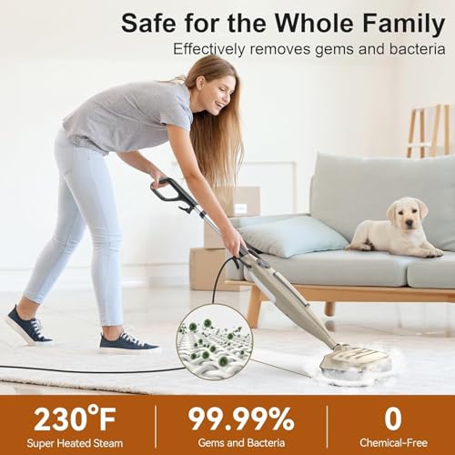 Image of DEVOAC VM6 Scrubbing Steam Mop with Rotating Mop Pads, 10 in 1 Steam Mop, Lightweight Spin Mop & 3 Steam Modes for Hard Floor Laminate Marble Floors (Champagne)