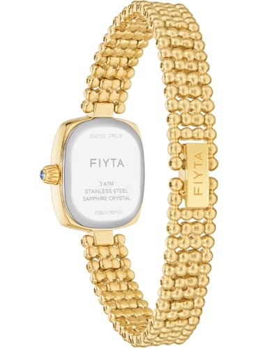 Image of FIYTA Women's Watch - Elegant Gold Small Square Luxury Watch with Sapphire Crystal; 316L Stainless Steel Jewelry Bracelet, Timeless Gift for Her, Mother's Day, Gift Box Included