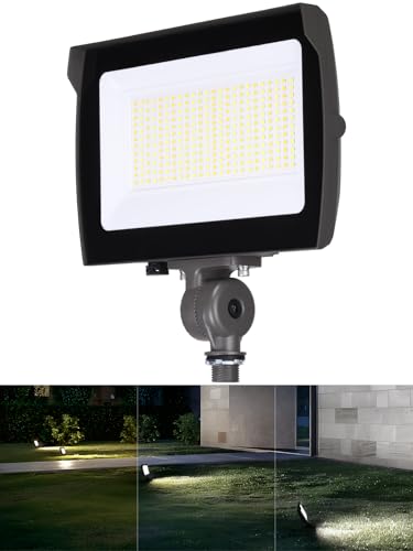 LEONLITE 100W/80W/50W Adjustable LED Flood Light Outdoor with Knuckle Mount, UL Listed, 5000K/4000K/3000K Selectable, 120/277V, Security Flood Lighting for Yard, Garage, IP65 Waterproof, Bronze