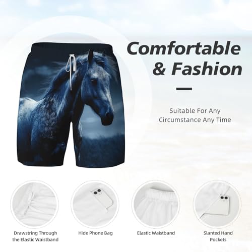 Men's Swim Trunks Quick Dry Board Shorts Blue Horse Beach Shorts with Pocket Bathing Suits for Men4