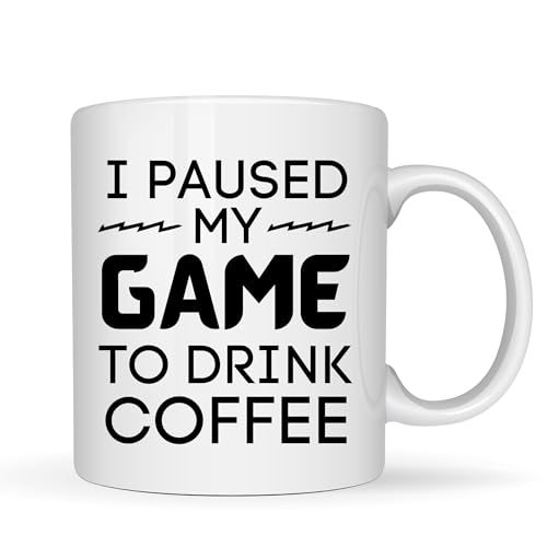 Be Buz Taza de café con texto en inglés 'I Paused My Game to Drink', regalo divertido para hombres, mujeres, él y ella, taza de café personalizada de cerámica blanca de 325 ml