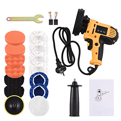 Irfora Kit de pulidora de coche eléctrico de 5 pulgadas, 700 W, 600 – 3700 rpm, máquina de pulido variable con mango auxiliar, lana de esponja, almohadillas giratorias para muebles de suelo, cerámica