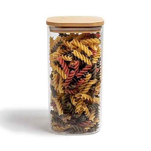 Pote de Mantimentos Quadrado Flat 1400ML Tampa Bambu - OIKOS