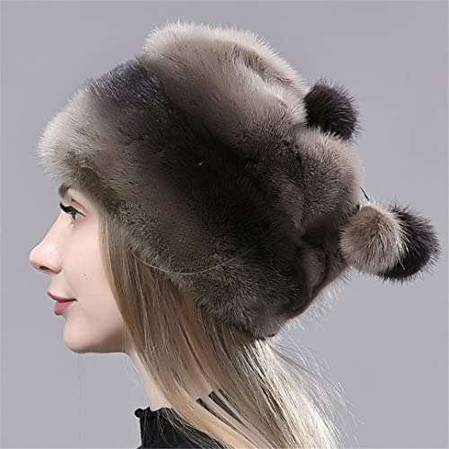 Czapka zimowa damska Ciepłe naturalne futro Pełna Pelt Ball Czapka śnieżna Eleganckie damskie grube czapki nar
