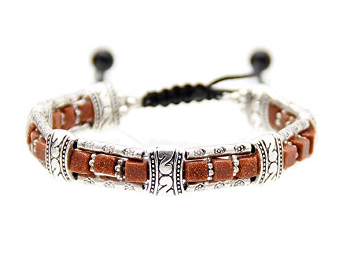 Agathe Creation AT170601 Pulsera tibetana de la suerte - Piedras y plata tibetana - Hecha a mano Cover