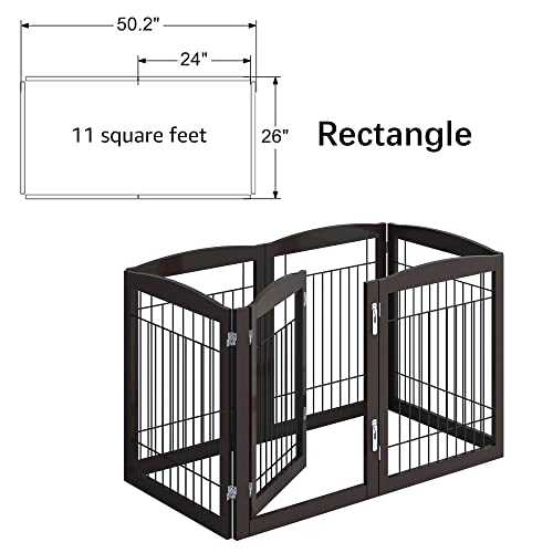 4Nm No-Assembly Folding 144" Extra Wide 30" Tall Wooden Dog Gate With Door Walk Through, Freestanding Wire Pet Gate, Accordion Puppy Gate, With 2Pcs Support - Espresso #TOP4