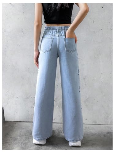 GORGLITTER Girl's Baggy Bow Jeans Wide Leg Loose Straight Leg Denim Pants Y2k with Pockets 8-12Y2