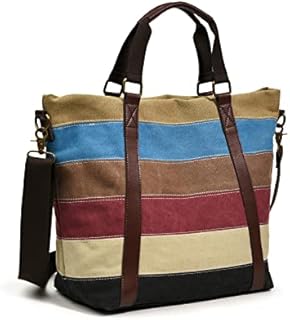 CHEREEKI Handbags for Women Crossbody Bags Tote Shoulder Bags for Ladies with Zip Cord Striped Canvas Top Handle Laptop Bag for Work School Travel Shopping Daily Use Large Capacity