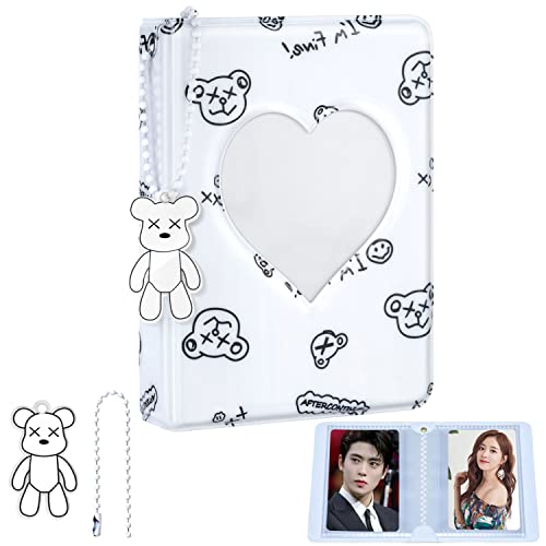 KeCool 3 Inch Kpop Photocard Binder, Cute Photocard Holder Book Mini Photo K-pop Album, Love Heart Hollow Kpop Binder Collector Book 40 Pockets Photo Card Holder Album with Lovely Pendant