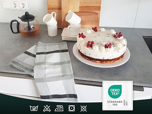 Foto von ZOLLNER 4er Set Geschirrtücher Baumwolle in 50x70 cm - saugstarke und robuste Küchentücher - waschbar bis 60°C – in grau kariert - Gastronomiequalität - Oeko Tex® Zertifiziert