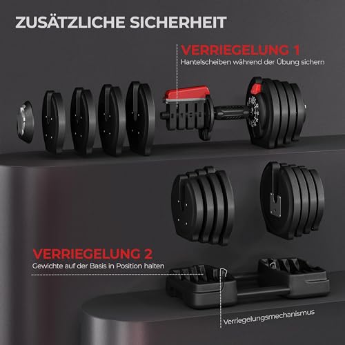 Yaheetech Verstellbare Hanteln 18 kg / 24 kg / 40kg Hantel-Set Gewichtsstufen Einstellbares Hantelset mit 3/2 Modi – Bild 5