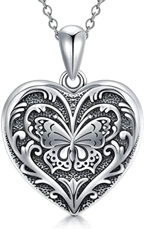 SOULMEET Heart Shape/Round Sterling Silver Locket Necklace that Holds Picture Photo Locket Necklace Jewelry Gift for Women Girls Birthday Mothert's Day