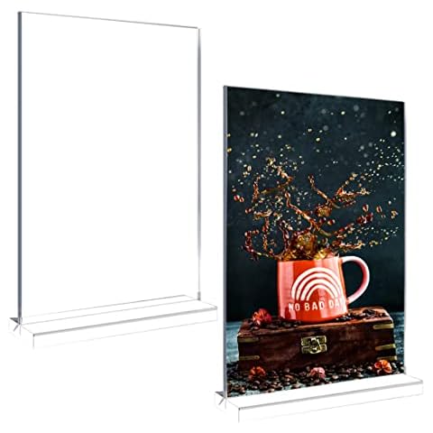 Acrylic Sign Holder 2 Pack A4 Double Sided Clear Display Stands T-Shaped Poster Menu Holder Upright Ad Frame for Hotel Restaurant Conference Company Reception Cover