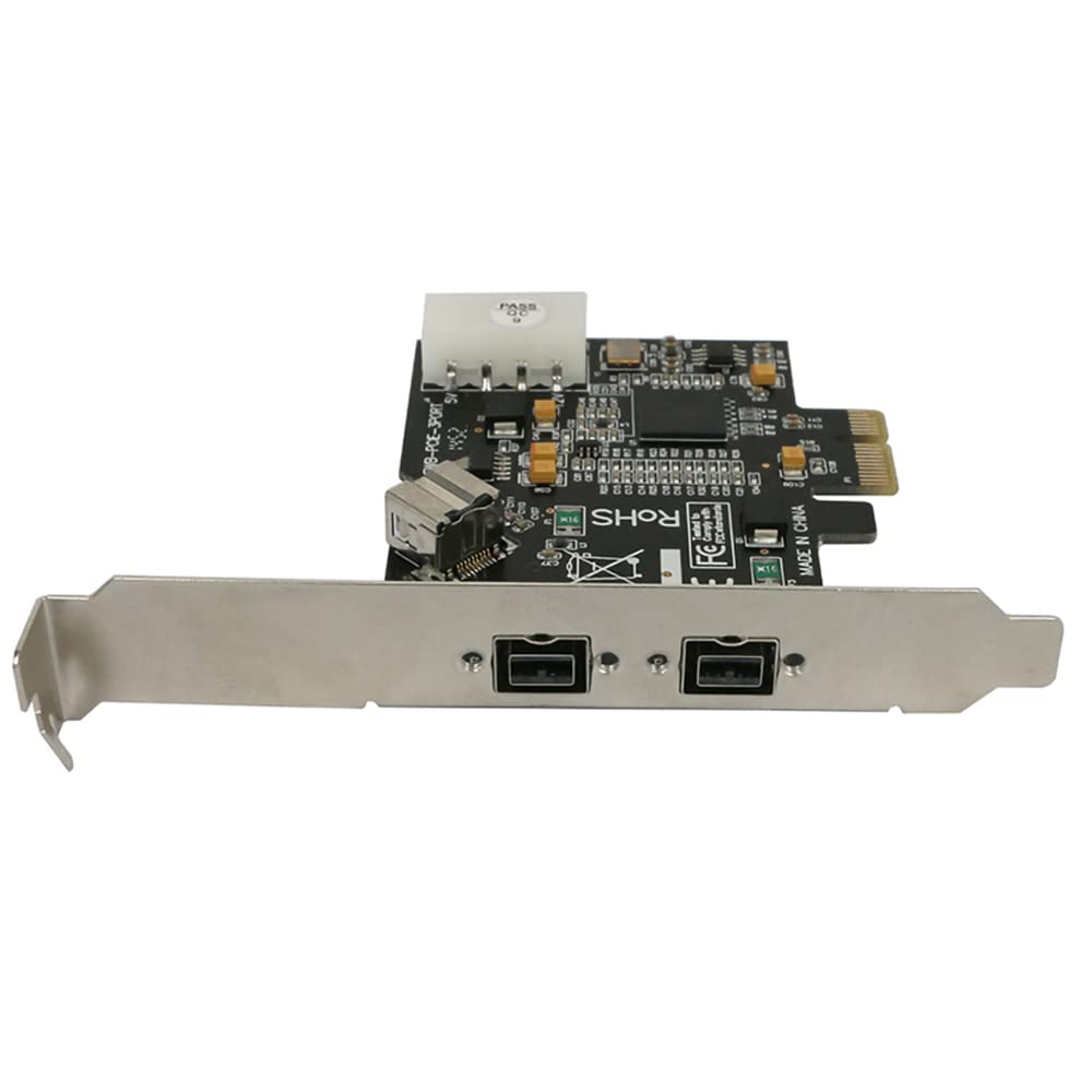 ezqnirk 1pcs PCI Express PCI-E ×1 to 3 Ports 1394B Controller Card Add On Card for FireWire 800 IEEE 1394 B 2+1 Digital Camera Video Capture