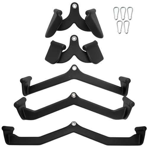 GreenWhim Lat Pulldown Bar Set V Bar Cable Attachments for Pulley Machine Back and Arm Strength Training Handles for Home Gym Fitness Equipment (5 Pieces Bar Set)