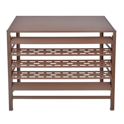 Fkstyle 【エアコン室外機カバー】ステンレス製 サビに強い&可動ルーバーで風向・日差し調整 選べる3サイズ 耐荷重30kg 雨風/雪/日光対策 省エネ効果!簡単組立 高さ調節可能 3面ガード 室外機保護カバー (ブラウン/シルバー/ブラック/ホワイト