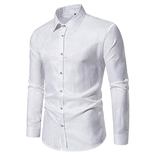 Chemise en satin pour homme blanche XXL coupe ajustée boutonnée de soirée