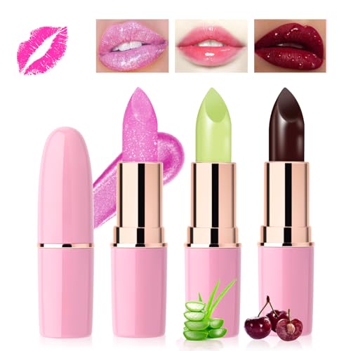 Likesing 3 Piezas Pintalabios Magico Aloe Vera Labial Cambia Color PH Purpurina Pintalabios Labiales Barra Labios Permanente Bálsamo Labial Hidratante Lip Tint Gloss Lapiz Kit Maquillaje Regalo Mujere