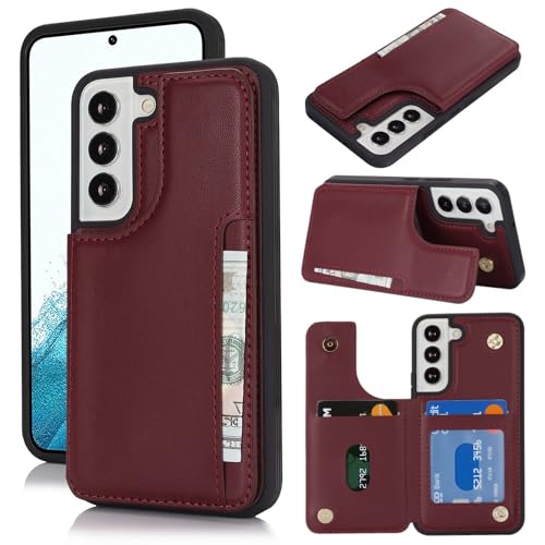Housse portefeuille Galaxy S22 rouge vin une attention utile pour protéger le smartphone de vos proches