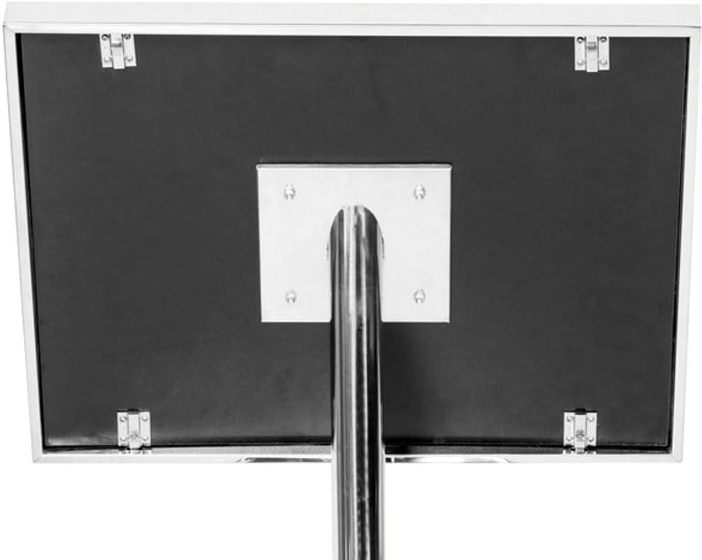 Aarco P-5C Single Pedestal Broadcaster Menu/Poster Holder; Chrome Base and Frame; Display Menus, Posters and Artwork; Fits any size paper up to 17 1/2" x 22 1/2"; Acrylic Window; Dimension 20" x 24"