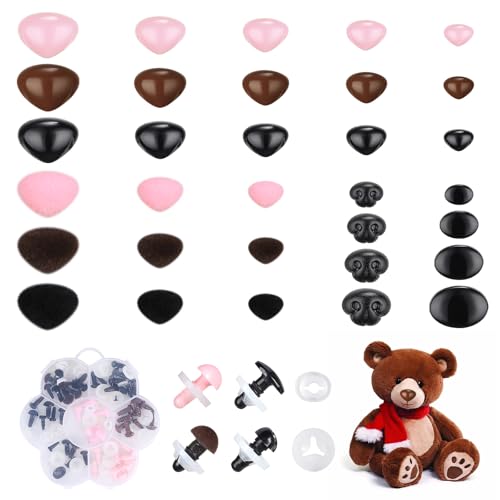 MUCUNNIA 54pcs 6-12mm Upgraded Safety Noses for Crochet Animals with Washers Safety Noses for Amigurumi Safety Noses for Stuffed Animals Stuffed Bear Teddy Bear and Plush Animals Christmas Decorations