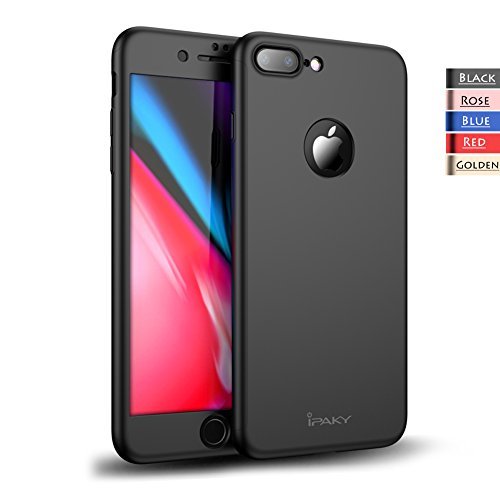 Compatible with iPhone 8 Plus Case - Rebex 360 All-around Protective Cover Thin Slim Fit [Non-Slip] Dual Layer Hard Case With Tempered Glass Screen Protector (Black)