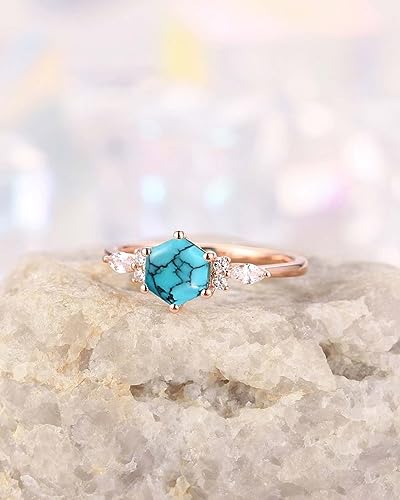 Natural Turquoise Rings 925 Sterling Silver 10K 14K 18K Turquoise Engagement Ring for Women White Gold Yellow Gold Rose Gold Turquoise and Moissanite Engagement Rings for Women Free Engraving2