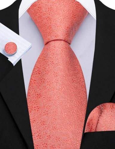 Image of Barry.Wang 6 PCS Men Ties Set Silk Business Fashion Woven Necktie Handkerchief Cufflinks Paisley Stripe Wedding Party