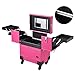 BYOOTIQUE Pink Rolling Makeup Train Case for Artist Beauty Trolley Cosmetic Organizer Box Handle Mirror w/ 4 360-degree Wheels Waterproof