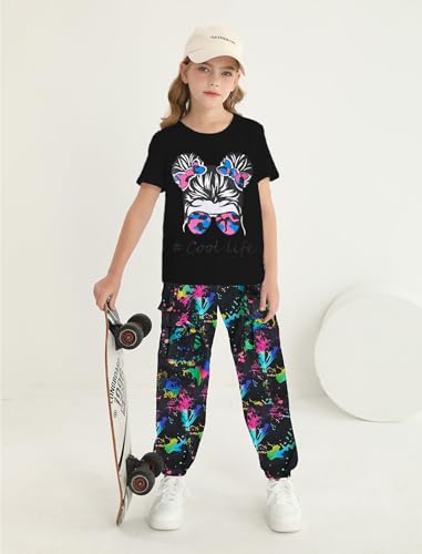 Image of Girl Clothes Cute Cool Girl Tops Splicing Pants 2 Piece Girls Summer Outfits 6-14 Years